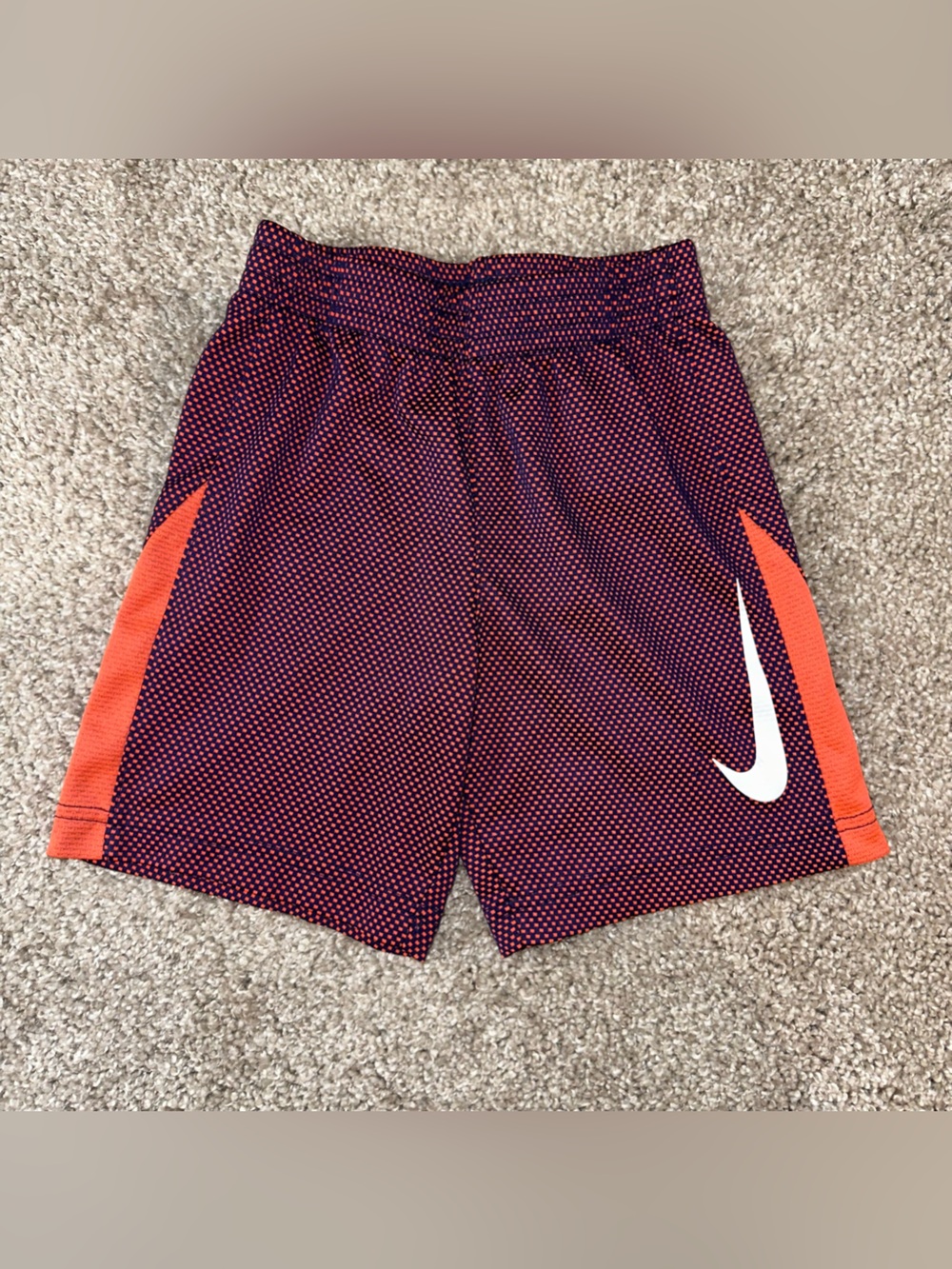 Nike Boys S Athletic Mesh Shorts Navy/Orange Geometric Drawstring Gym 521
